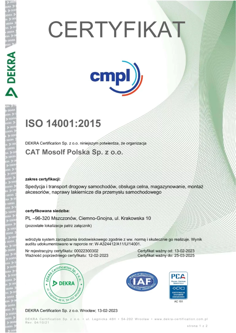 Certyfikat elektroniczny ISO 14001